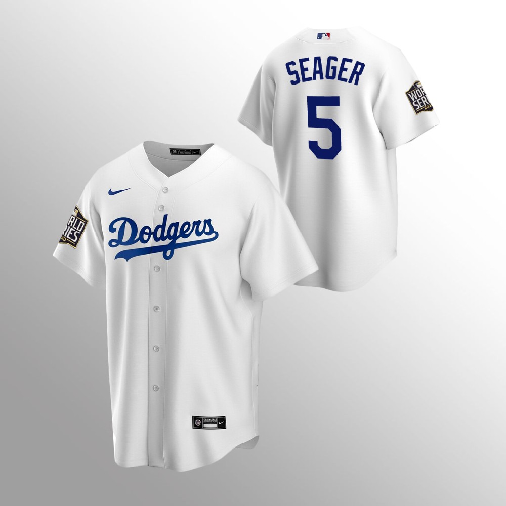 Men's Los Angeles Dodgers #5 Corey Seager White 2020 World Series Bound stitched Jersey